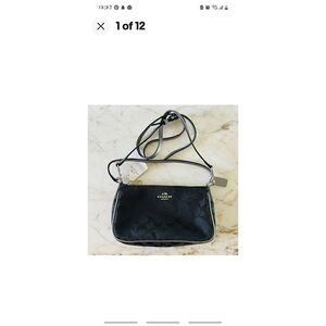 Coach Blk Metallic Signature Crossbody, NIB